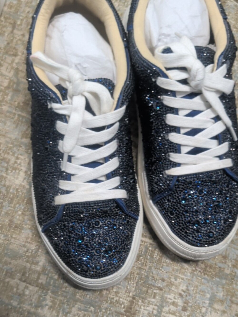 Betsey Johnson Navy Glitter Lace-Up Kids Sneakers with Cream Trim - Picture 2 of 4